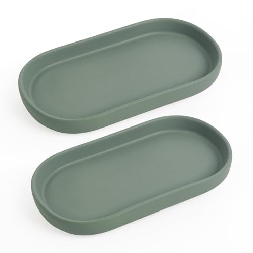 Autumnlife Badezimmer Tablett Dekotablett, 2 Stück Keramik Ablageschale Deko Kosmetik Kleines Oval Tablett für Toilette und Waschtisch Badewanne Küchenspüle - Grün von Autumnlife