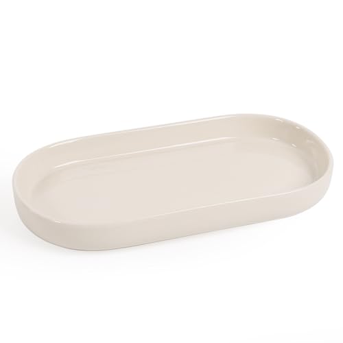 Autumnlife Badezimmer Tablett Dekotablett, Keramik Deko Tablett Ablageschale Kleines Oval Tablett für Toilette und Waschtisch Badewanne Küchenspüle - Cremeweiß von Autumnlife