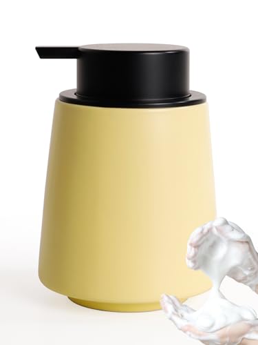 Autumnlife Seifenspender Keramik Schaumseifenspender, Gelb Spülmittelspender Küche mit Großer Pumpenkopf, Nachfüllbarer Schaumspender Matt Soap Dispenser für Küche, Bad - 400 ml von Autumnlife