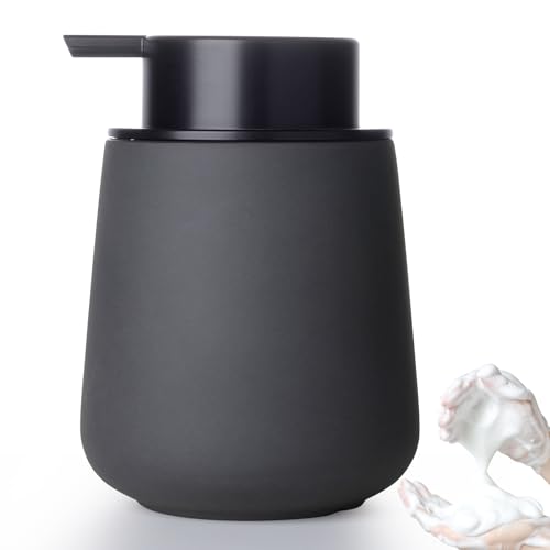 Autumnlife Seifenspender Schaum Spülmittelspender Anthrazit Keramik Seifespender mit Schaum Pumpenkopf, Nachfüllbarer Schaumseifenspender Matt Soap Dispenser für Küche, Bad | 350ml von Autumnlife