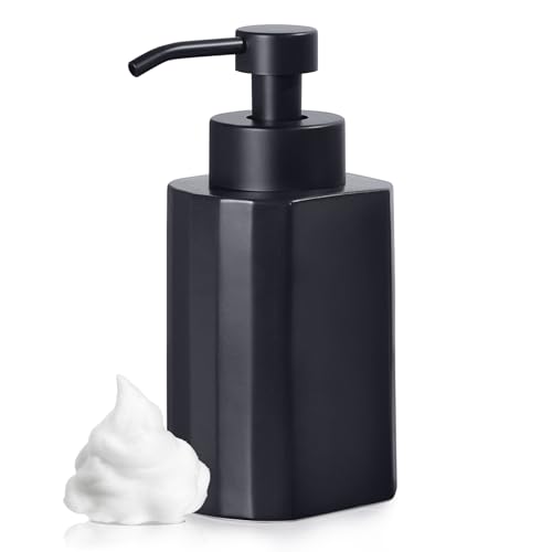 Autumnlife Seifenspender Schaum Spülmittelspender Schwarz Matt, 475ml Seifenspender Keramik mit Schaum Pumpenkopf, Nachfüllbarer Schaumseifenspender Soap Dispenser für Küche, Bad von Autumnlife