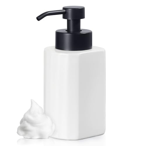 Autumnlife Seifenspender Schaum Spülmittelspender Weiß Matt, 475ml Seifenspender Keramik mit Schaum Pumpenkopf, Nachfüllbarer Schaumseifenspender Soap Dispenser für Küche, Bad von Autumnlife