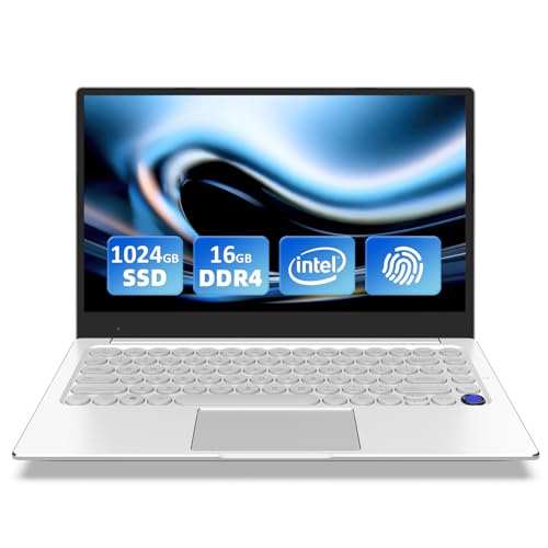 Auusda 14.1" Laptop Computer, CPU N5095,16GB RAM+ 512GB SSD, Fingerprint authentication, Backlight, 7-Color Backlight, Retro Circular Keyboard, Built-in Camera, USB 3.0 von Auusda