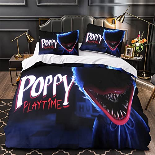 Poppy Playtime Bettwäsche-Set 3D-gedruckte Bettwäsche Ausgestattet Cartoon-Mikrofaser Passend Für Mädchen Und Jugendliche 1 Bettbezug Und 2 Kissenbezüge 80 X 80 cm Single（135x200cm） von Auusda