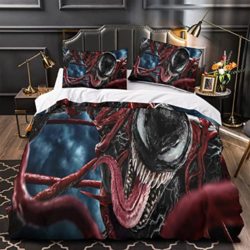 Auusda Venom Bed Linen Bettbezug Für Kinder 3D-gedruckte Bettwäsche Baumwolle Passend Für Jungen Mädchen 1 Bettbezug Und 2 Kissenbezüge 80 X 80 cm Single（135x200cm） von Auusda
