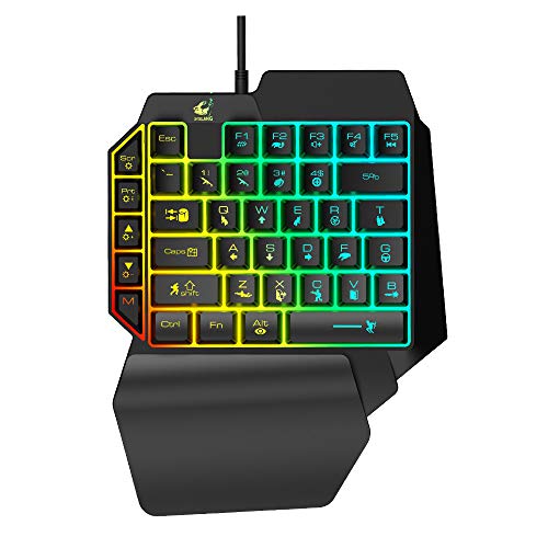 Auveach K15 LED Regenbogen Hintergrundbeleuchtung 39 Tasten Ergonomische USB Single Hand Gaming Tastatur Handgelenkstütze für Laptop (PUBG Version) von Auveach