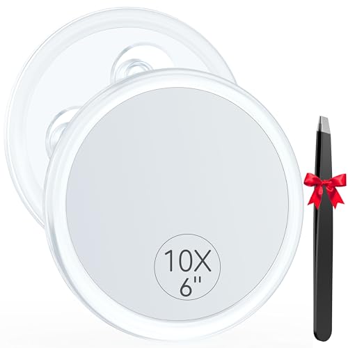 Auxmir 10X Vergrößerungsspiegel 15cm mit 3 Saugnäpfen, Kosmetikspiegel mit 10-Fach Vergrößerung, Schminkspiegel Wandspiegel für Zuhause Badezimmer Reisen von Auxmir