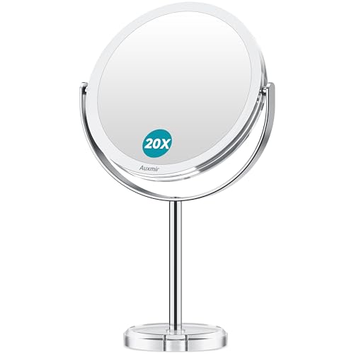 Auxmir Kosmetikspiegel Doppelseitiger Schminkspiegel mit 1X/20X Vergrößerung, Tischspiegel Stehend 360° Schwenkbar, Abnehmbarer Reisespiegel für Schminken Makeup Gesichtspflege und Rasieren von Auxmir