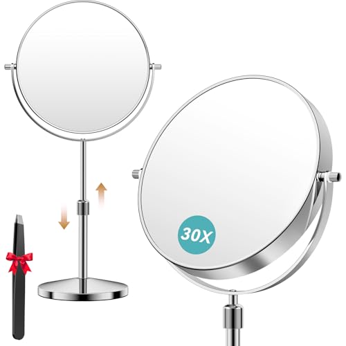 Auxmir Kosmetikspiegel Doppelseitiger Schminkspiegel mit 1X/30X Vergrößerung, 38-47 cm Höhenverstellbarer 8.5 Zoll Vergrößerungsspiegel 360° Drehbarer Tischspiegel Abnehmbarer Reisespiegel für Makeup von Auxmir
