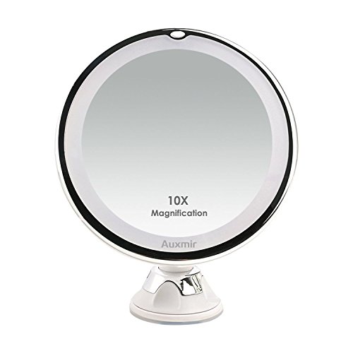 Auxmir Kosmetikspiegel LED Beleuchtet 10X Vergrößerung, 2 Helligkeitsstufen und Saugnapf, Rasierspiegel mit 360° Schwenkbar von Auxmir
