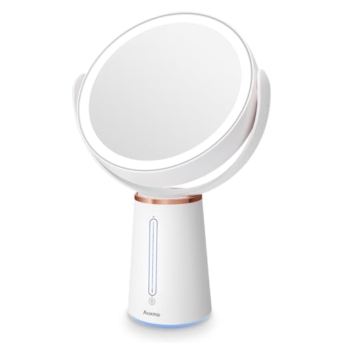 Auxmir Kosmetikspiegel LED Beleuchtung, 1X/ 10X Doppelseitiger Tischspiegel mit 52 LEDs, 2500mAh Lithium-Batterie Rasierspiegel, USB Wiederaufladbar, 360° Drehbar von Auxmir