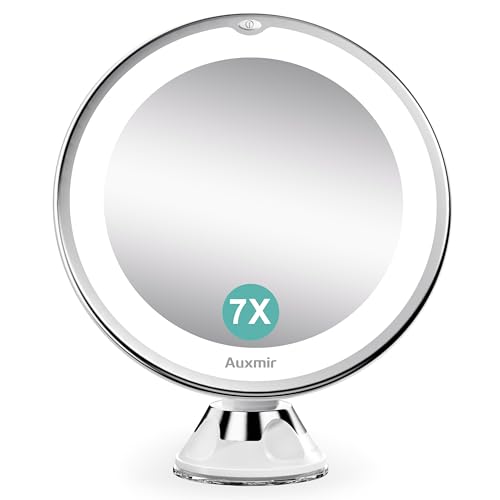 Auxmir Kosmetikspiegel LED Beleuchtet 7X Vergrößerung, 2 Helligkeitsstufen, Schminkspiegel Tischspiegel mit 360° Schwenkbar für Zuhause und Reise von Auxmir