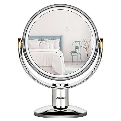 Auxmir Kosmetikspiegel Makeup Spiegel mit 1X/ 10X Vergrößerung, Doppelseitig & 360° Schwenkbar Tischspiegel für Schminken Rasieren Gesichtspflege im Wohnzimmer Schmuckkaufhaus, Silber von Auxmir