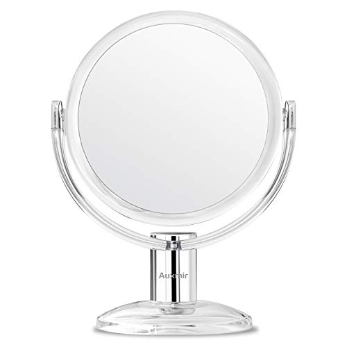 Auxmir Kosmetikspiegel Makeup Spiegel mit 1X/ 10X Vergrößerung, Doppelseitig & 360° Schwenkbar Tischspiegel für Schminken Rasieren Gesichtspflege im Wohnzimmer Schmuckkaufhaus, Transparent von Auxmir