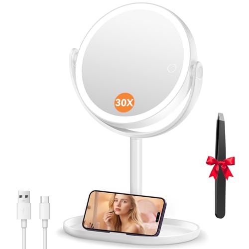 Auxmir Kosmetikspiegel mit Beleuchtung, 30X Doppelseitig Vergrößerungsspiegel mit Licht, 8" Dimmbar 3 Lichtfarben 64 LED Schminkspiegel, 360° Drehbar & Abnehmbar für Bad & Reise Auxmir Kosmetikspiegel mit Beleuchtung, 30X Doppelseitig Vergrößerungsspiegel mit Licht, 8" Dimmbar 3 Lichtfarben 64 LED Schminkspiegel, 360° Drehbar & Abnehmbar für Bad & Reise von Auxmir