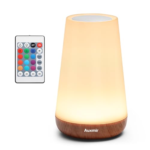 Auxmir LED Nachttischlampe Touch Dimmbar mit 13 Farben und 4 Modi, USB Aufladbar Nachtlicht mit Fernbedienung, Nachtlampe mit Timing Funktion für Schlafzimmer Camping, Dunkelbraun von Auxmir