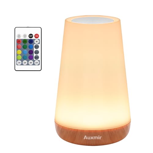 Auxmir Nachttischlampe 13 Farben 5 Modi, Nachtlicht Kinder mit Timing Funktion, LED Tischlampe USB Aufladbar Touch Dimmbar & Fernbedienung, Stilllicht Baby für Schlafzimmer Kinderzimmer, Hellbraun von Auxmir