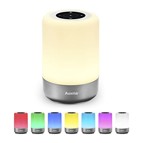 Auxmir LED Nachttischlampe Touch Dimmbar, Warmweiß & RGB Farbwechsel, 8 Farben und 3 Modi, USB Aufladbar, Tragbar, Timing-Funktion, Stimmungslichter für Schlafzimmer und Festdekoration von Auxmir