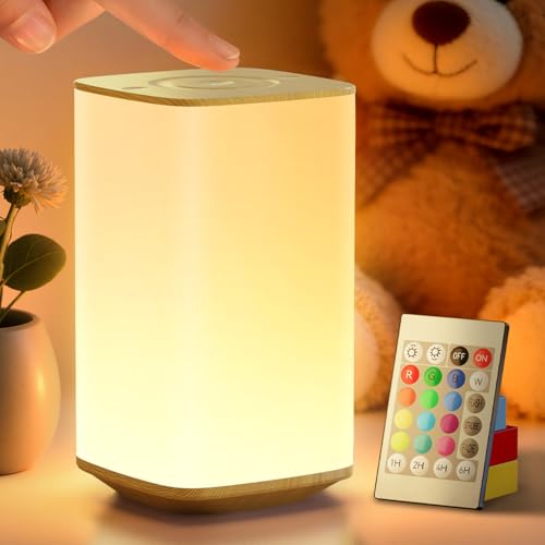 Auxmir Nachtlicht Nachttischlampe Touch Dimmbar, 4000mAh Aufladbar LED Tischlampe Kabellos mit 256 RGB Farben 4 Modi, Stilllicht Baby mit Fernbedienung & Timing Funktion, Lampe für Deko Schlafzimmer von Auxmir