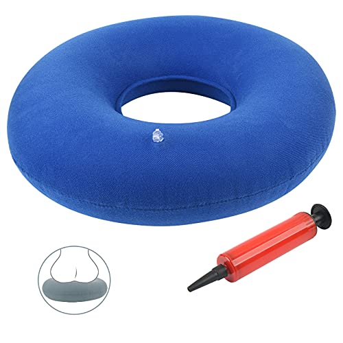 Auzkong Kissen für Hämorrhoiden, aufblasbar, orthopädisch, Sitzring, Hämorrhoiden, Decubitus, Sitzring mit Pumpe, Donkel mit Sitzkissen, 1 Stück (blau) von Auzkong