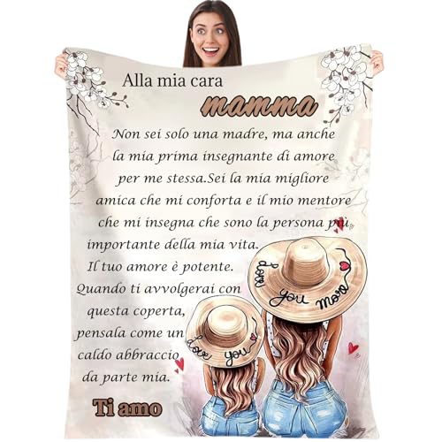 Auzkong Kuscheldecke für Mama, Kuscheldecke für Mama von Tochter, Mutter Tochter Decke mit Spruch Italienisch, Flanelldecke, Couch Sofa Kuscheldecke, Mutter Tochter Decke (Mama-1-130 * 150cm) von Auzkong