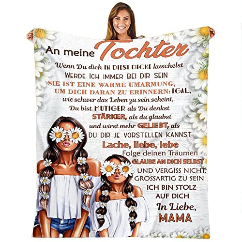 Kuscheldecke für Meine Tochter, An Meine Tochter Decke von Mama, Mutter Tochter Decke mit Spruch Deutsch (150 * 220-Flower Girls) von Auzkong
