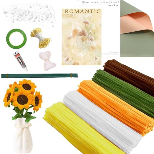 Pfeifenreiniger Blumen Set,Bouquet Pfeifenreiniger Set,Pfeifenputzer zum Basteln,5 Farben Pfeifenreiniger,20 Grünem Bastelfaden,380 Staubgefäße,für Muttertag Valentinstag Jahrestag DIY Dekorationen von Auzlya