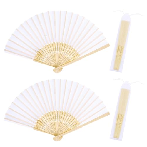 2 Stück Fächer,Handfächer,Faltbare Fächer,Klein Handfächer aus Stoff für eine Abkühlung im Sommer,Chinesischer Fächer for Leistung,Sommer Party,tanzende,Hochzeits,Haus Dekorationen(Weiß) von Auzlya