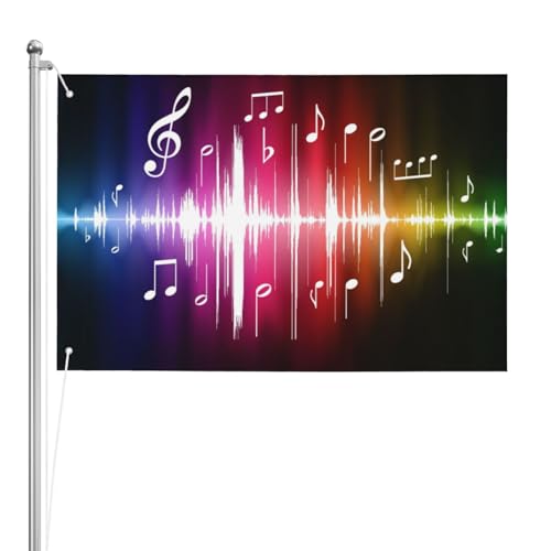 Stilvolle verzierte Flagge mit springenden Musiknoten – dreifach doppelseitige Flagge, 60 x 90 cm, Metall-Knopfloch Stilvolle verzierte Flagge mit springenden Musiknoten – dreifach doppelseitige Flagge, 60 x 90 cm, Metall-Knopfloch von AvImYa