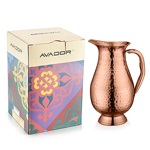 AVADOR Handgefertigter Krug aus 100 % reinem Kupfer, gehämmerte Oberfläche, Ayurveda-Gesundheitsvorteil (Design 1) von Avador