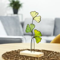 Ginkgo Blatt Buntglas Tischständer Auf Der Holzplattform Biloba Pflanze Schreibtisch Dekor Geschenk von Avalglass