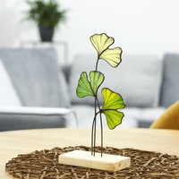 Ginkgo Blatt Glasmalerei Tischständer Auf Der Holzplattform Biloba Pflanze Schreibtisch Dekor Geschenk von Avalglass