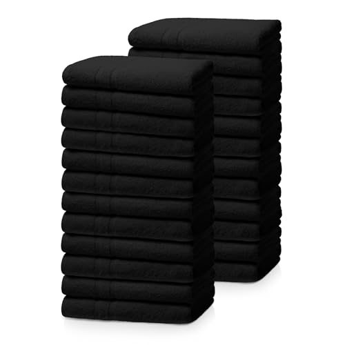 Avalon Towels Bleichfeste Salon-Handtücher – 24 Stück, schwarz, bleichsichere Haartücher aus Baumwolle, Spa-Handtücher – Beste Bleichbeständigkeit, Haartrocknungstuch aus Baumwolle, Salon-Handtuch von Avalon Towels