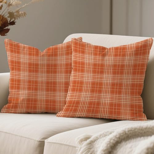 Avalune Herbst Kissenbezug 40x40 Orange Kariert Kissen Geometrische Kissenhülle Autumn Aesthetic Vintage Fall Kissenbezüge Dekorative Kopfkissenbezug Herbstdeko für Sofa Wohnzimmer 2er Set von Avalune