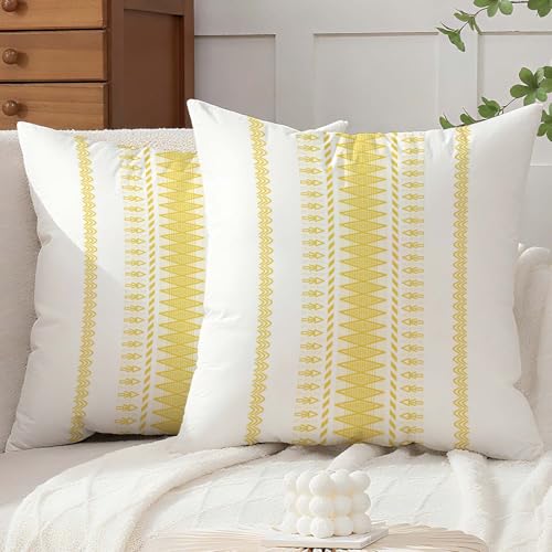 Avalune Kissenbezug 50x50 Herbst Gelb Kissen Sofakissen Samt Kissenhülle Boho Kissenbezüge Modern Minimalistisch Dekorative Kopfkissenbezug für Sofa Wohnzimmer Schlafzimmer Bett Deko 2er Set von Avalune