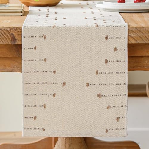Avalune Tischläufer Boho Braun Beige Modern Herbst Baumwolle Gewebter Bauernhaus Tischdecke Schmal Landhausstil Abwaschbar Tisch Läufer Table Runner für Hochzeit Party Garten Deko 30x140 cm von Avalune