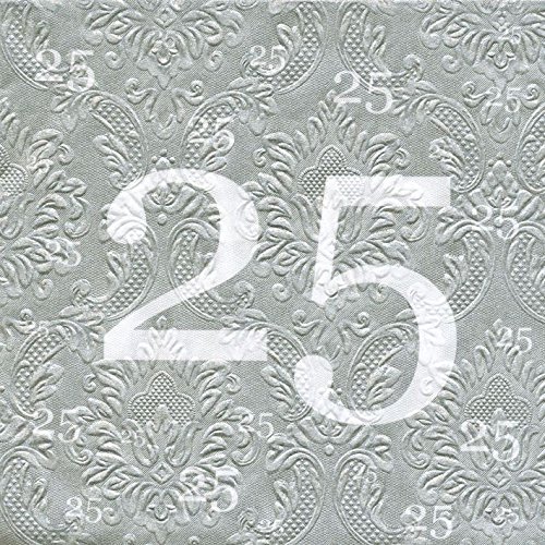 Servietten 25 Silberhochzeit mit Prägung 20 Stück, 2-lagig 33x33cm von AvanCarte