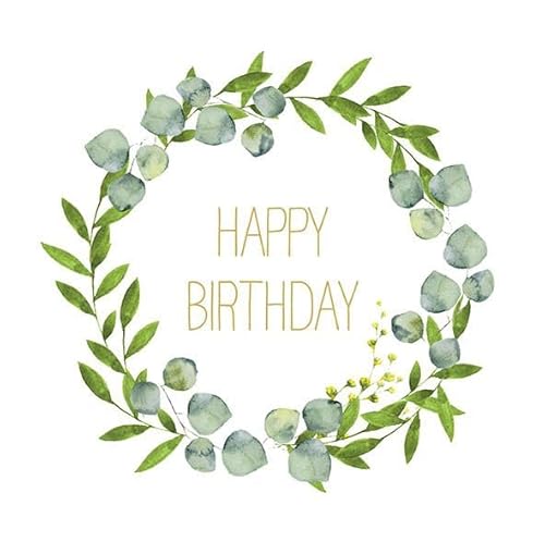 Servietten Tischdeko Geburtstag Eukalyptus Blätterkranz Happy Birthday 20 Stück 3-lagig 33x33cm von AvanCarte