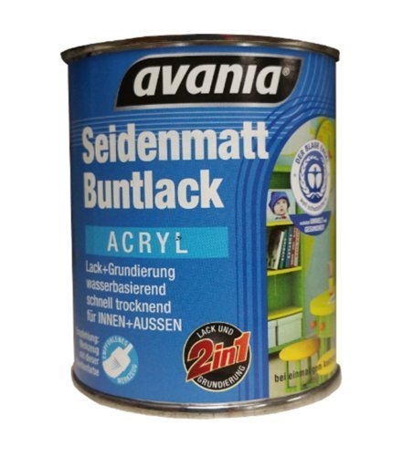 Avania Seidenmatt Buntlack / Acryllack / farblos / 375 ml / 2 in 1 Klarlack u. Grundierung / Malerqualität für Holz, Putz,Beton, Mauerwerk, Kunststoff,Eisen, Stahl, Metall,Zink, Aluminium, Kupfer von Avania