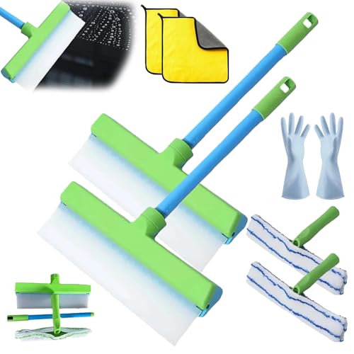 Alisanda Recycelbares Fensterabzieher-Set Aus Silikon, Glasreinigungswerkzeug Mit Silikonabzieher Und Mikrofaserschrubber, Fensterreinigungsset Für Dusche, Glas, Spiegel, Tür, Auto (Grün × 2) von Avanise