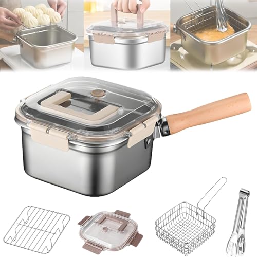 Multifunktions-Bratpfannen-Set – Fritteuse, Kocher, Frischhalten & Gemüsewaschen, Frittiertopf, tragbare Edelstahl-Bratpfanne von Avanise