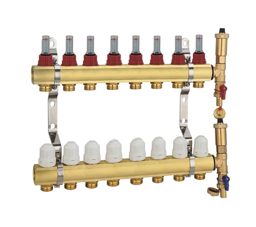AVANSA Messing Verteiler für Fußbodenheizung Wasser (8-Wege-Verteiler für Fußbodenheizung Wasser) von Avansa