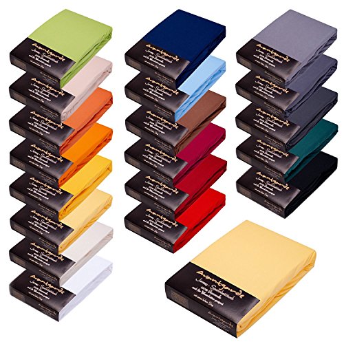 Avantgarde Premium Spannbetttuch 90x200-100x220 cm - hoher 40cm Steg auch f. Boxspringbett & Wasserbett - Spannbettlaken ca.170g/m² - Bettlaken - 100% Jersey Baumwolle Oeko-TEX (03 Hellgelb) von Avantgarde