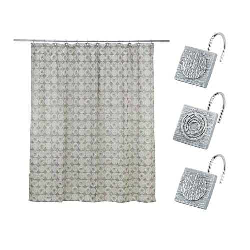 Avanti Linens Dusch-Set, Duschvorhang aus Stoff und 12-teilige Vorhanghaken, Moderne Badezimmer-Essentials (Galaxy-Kollektion, Silber) von Avanti Linens
