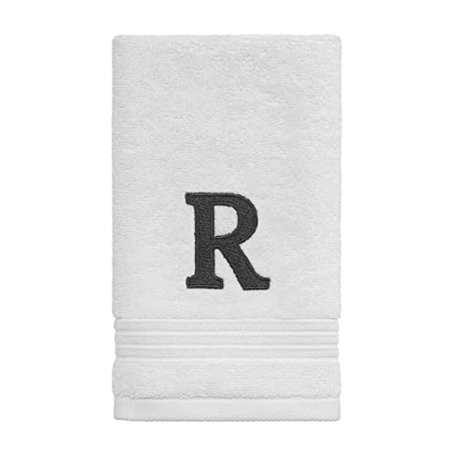 Avanti Linens Monogramm Besticktes Fingerspitzen-Handtuch, 100% Baumwolle, R, Weiß/Grau, R von Avanti Linens