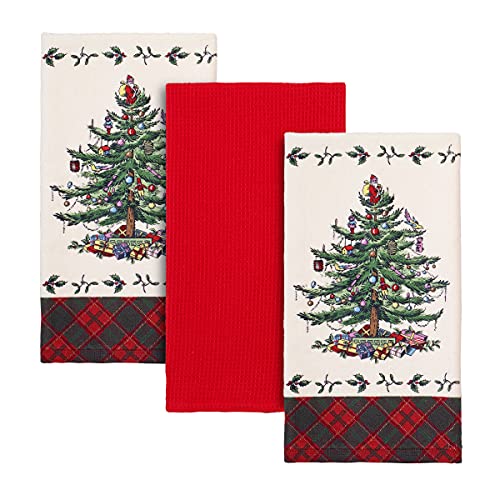 Avanti Linens Tree Spode Christmas Collection, Rotes Tartan-Muster, 3 pc Kitchen Towel Set von Avanti Linens