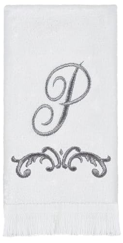 Avanti Monogram Fingertip Towel, P-Scroll, White/Pewter von Avanti Linens