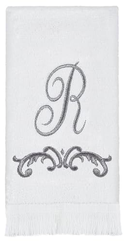 Avanti Linens Monogram Weiches und saugfähiges Baumwollhandtuch, R-Scroll, kursives Dekor, Baumwolle, weiß von Avanti Linens
