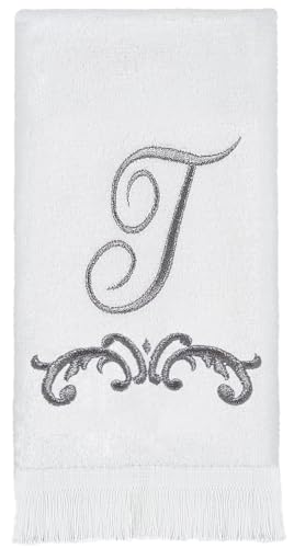 Avanti Linens Monogram Weiches und saugfähiges Baumwollhandtuch, R-Scroll, kursives Dekor, weiß, T von Avanti Linens