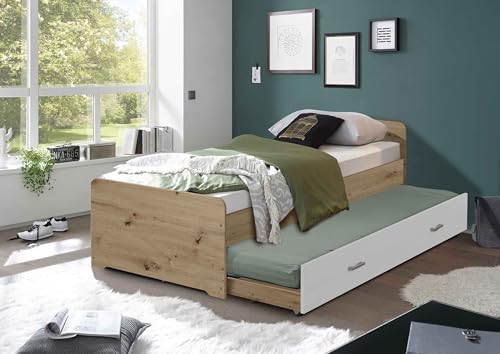 AVANTI TRENDSTORE - Barile - Einzelbett mit Ausziehbett, aus laminiertem Holz. Erhältlich in Beton, Laminat Eiche oder Weiß. Maße ca. LAP 97 x 67 x 206 cm von Avanti Trendstore